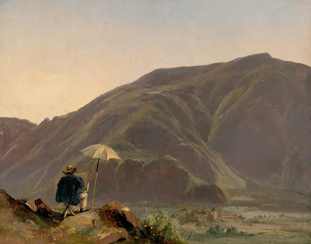 View of Bozen with a Painter, by Jules Coignet, oil, 1837