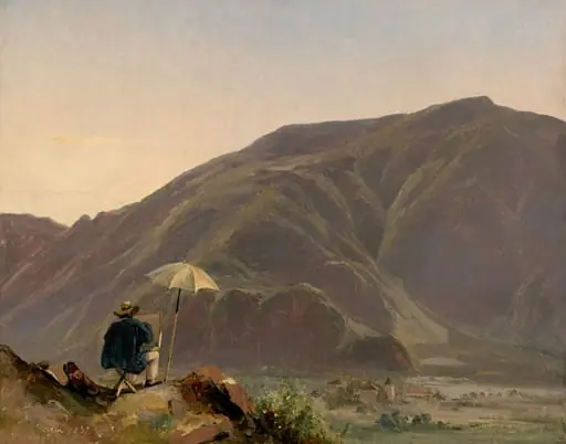 View of Bozen with a Painter, by Jules Coignet, oil, 1837