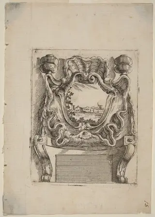 Architectural Motif with a Landscape, by Carlo Antonio Buffagnotti, ink, 1690