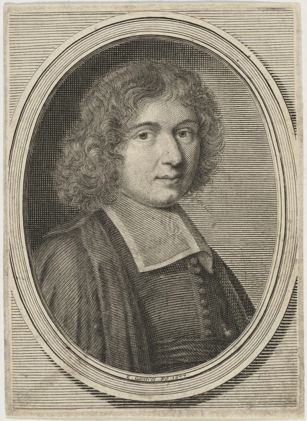 Portrait of a Man, by Etienne Gantrel, ink, 1677
