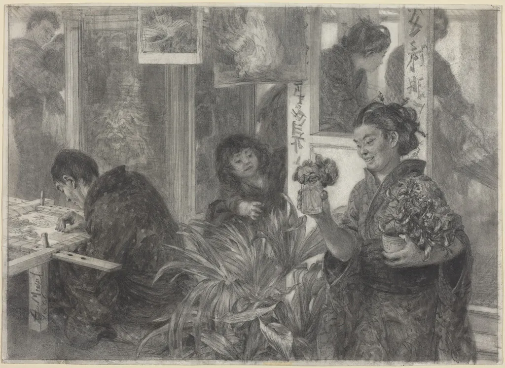 Japanese Artist at Work, by Adolph Menzel, graphite, 1886