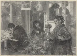 Japanese Artist at Work, by Adolph Menzel, graphite, 1886