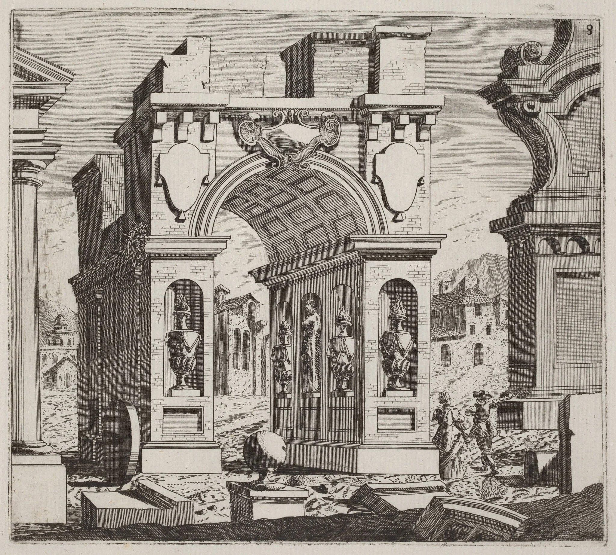 Architectural Fantasy with a Triumphal Arch, detail
