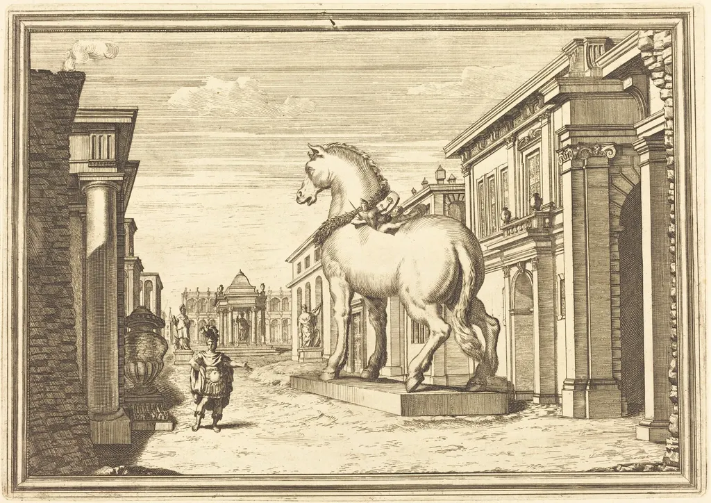 Il Greco in Troia: Plate 2, by Arnold von Westerhout, ink, 1688