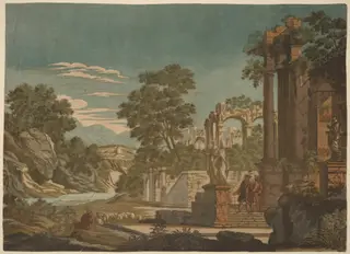 Ulysses and Polyphemus, by John Baptist Jackson, ink, 1701