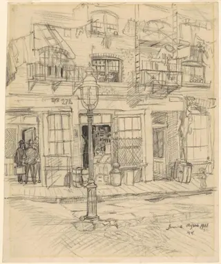 New York Street Scene, by Jerome Myers, chalk, 1911