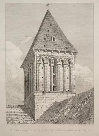 Tower of the Church of Haute Allemagne near Caen, by John Sell Cotman, 1822