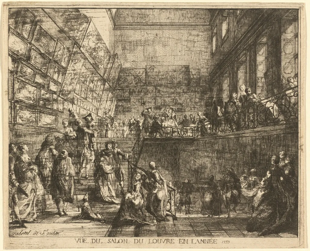 Vue du Salon du Louvre en l'année 1753 (View of the Salon in the Year 1753), by Gabriel de Saint-Aubin, ink, 1753