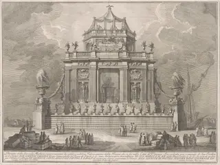 The Seconda Macchina for the Chinea of 1773: The Preparation of Theriac in Venice, by Giuseppe Vasi, ink, 1773
