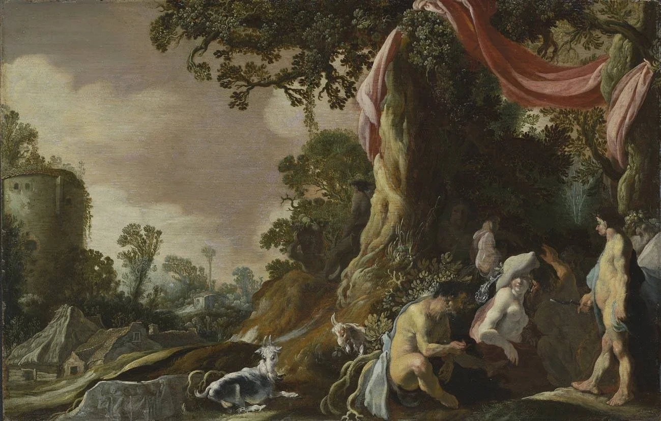 Bucolic scene (shepherd scene ?), detail