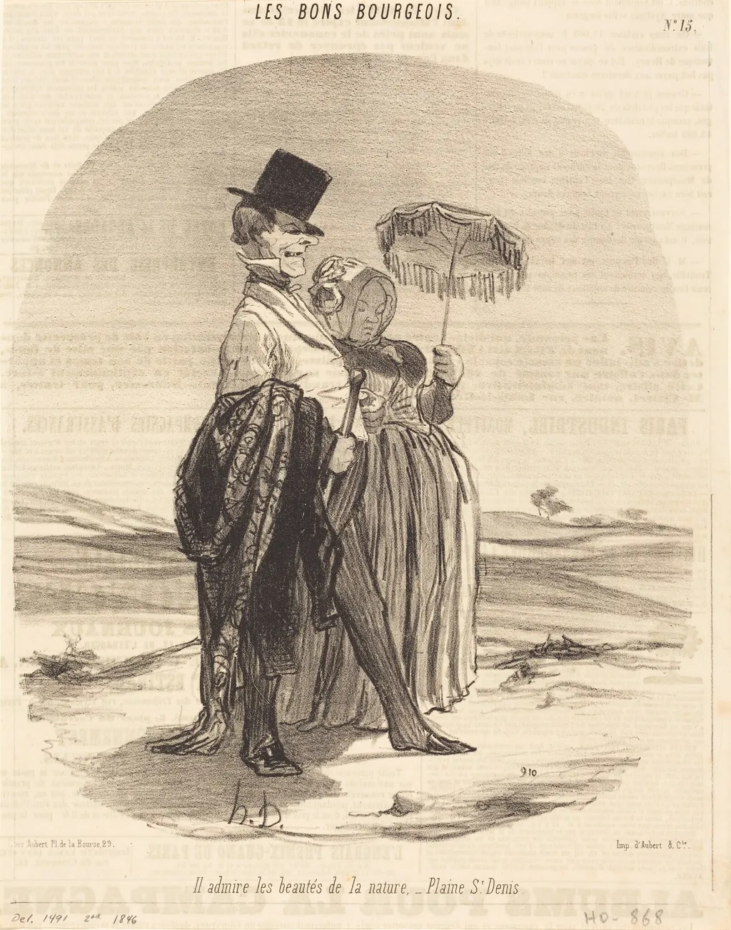 Il admire les beautés de la nature - Plaine St. Denis, by Honoré Daumier, ink, 1846