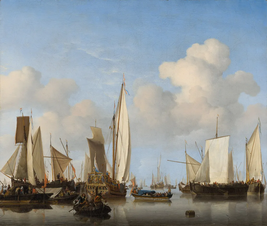 Ships in the Roads, by Willem van de Velde the Younger, oil, 1658