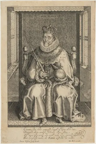 James I of England, by Simon van de Passe, ink, 1616