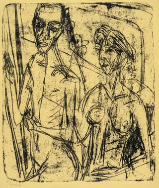 Couple in Room, Nude Man with Woman, by Ernst Ludwig Kirchner, 1916