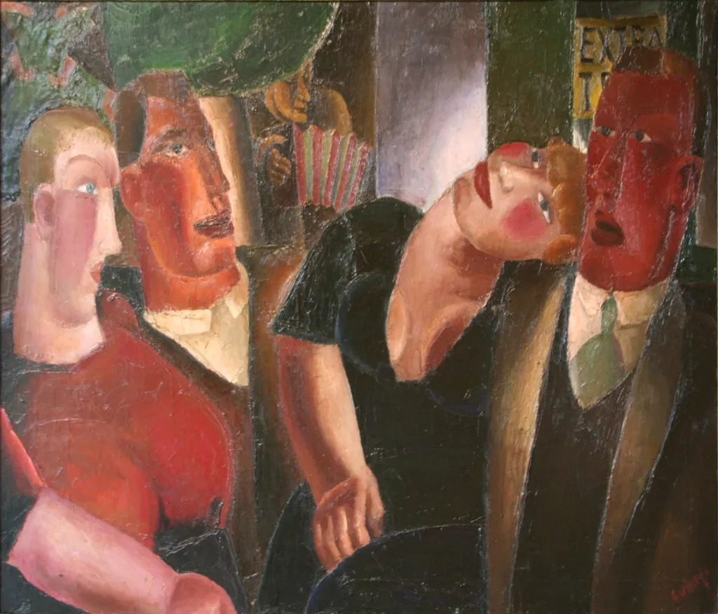 Lovers in the village, by Frits Van den Berghe, oil, 1925