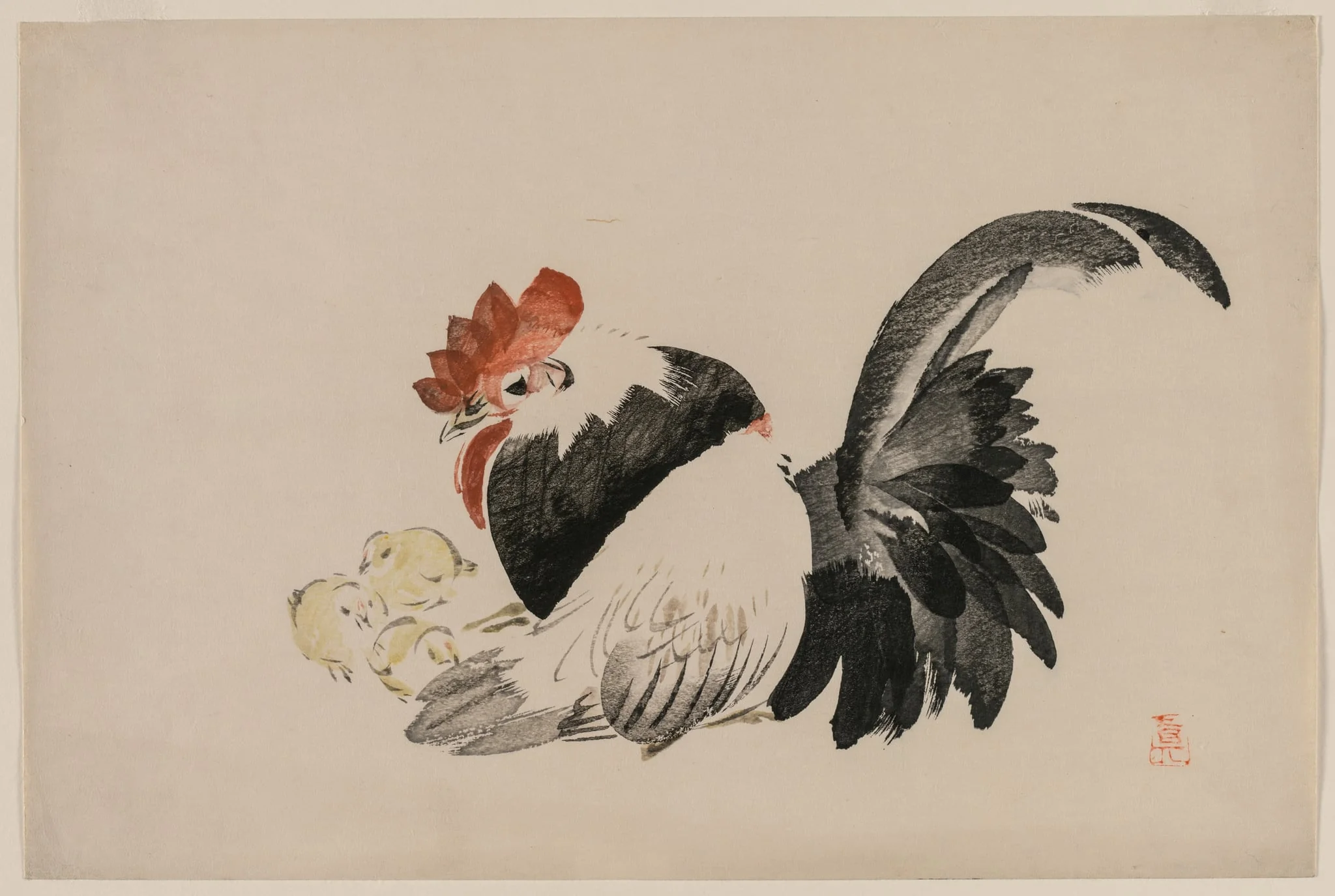 Rooster, Hen, and Chicks, detail