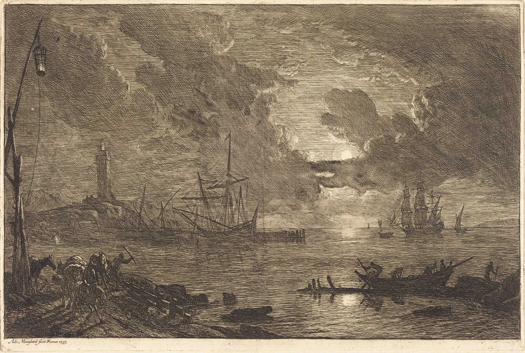 Harbor by Moonlight, detail