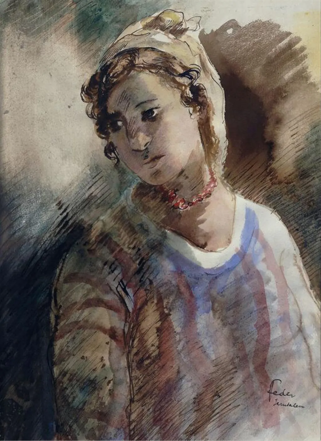 Jerusalem Girl, by Feder, watercolor, 1928