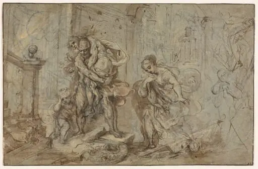 Aeneas Saving Anchises at the Fall of Troy, by Federico Barocci