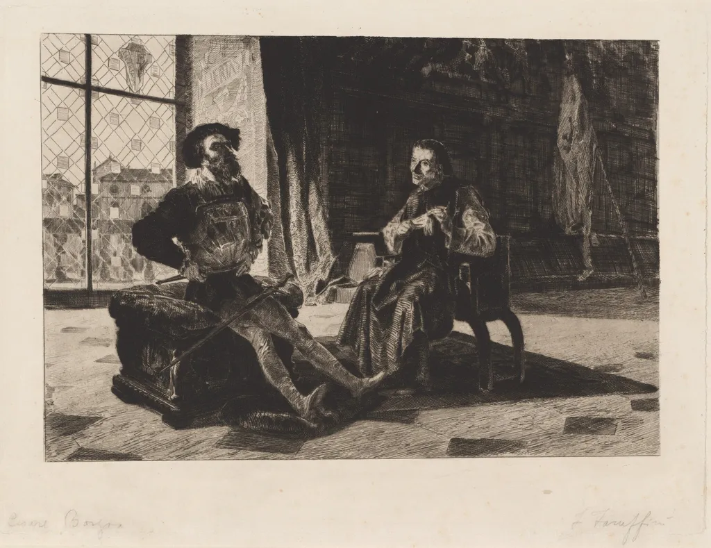 Cesare Borgia and Machiavelli, by Federico Faruffini, ink, 1866