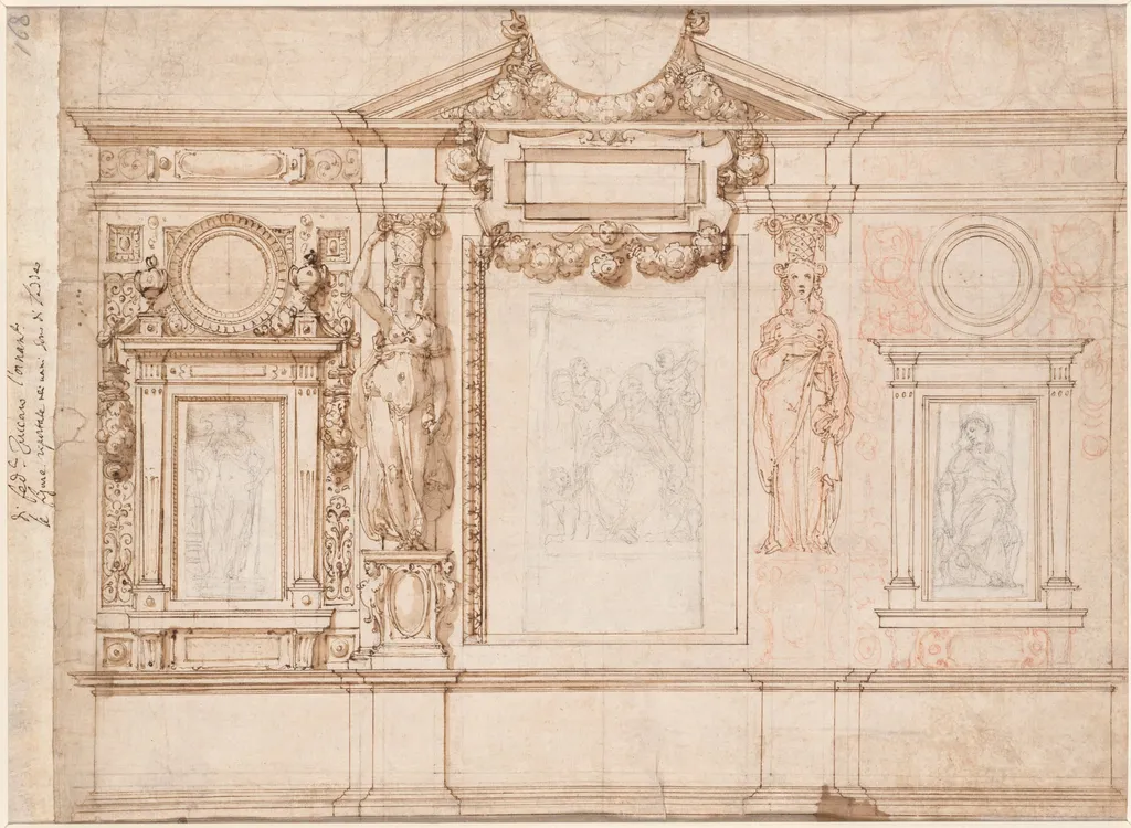 Design for a Wall Decoration with Pasted-in Sketches after Raphael (verso), by Federico Zuccari, 1590
