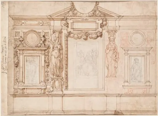Design for a Wall Decoration with Pasted-in Sketches after Raphael (verso), by Federico Zuccari
