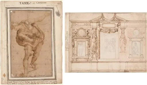 Un Hebreo, from Christ Shown to the People (recto); Design for a Wall Decoration with Pasted-in Sketches after Raphael (verso), by Federico Zuccari