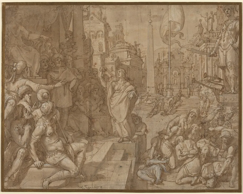 Disputation of Saint Catherine of Alexandria, by Federico Zuccaro, ink, 1570