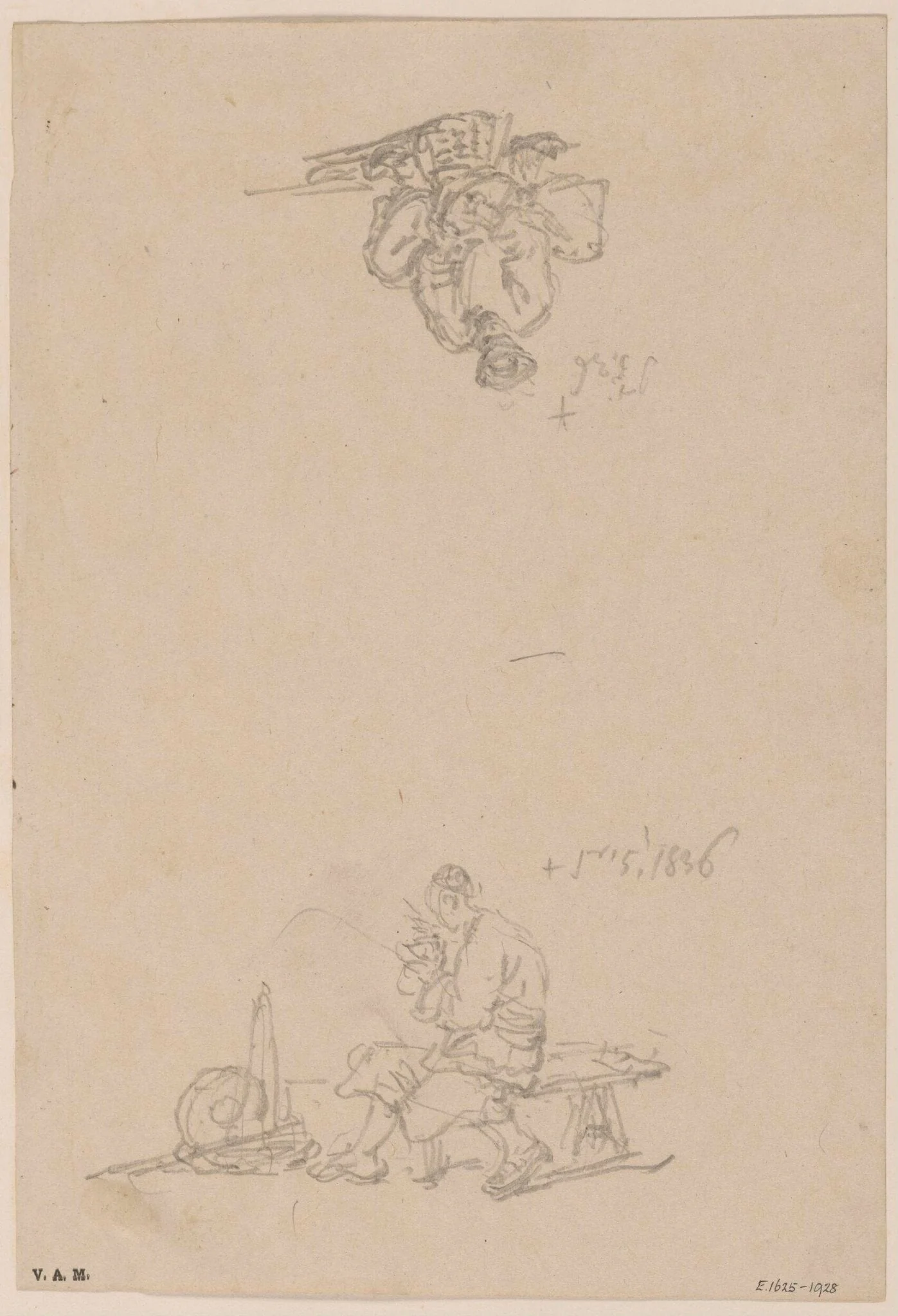 Two drawings of Chinese figures, detail