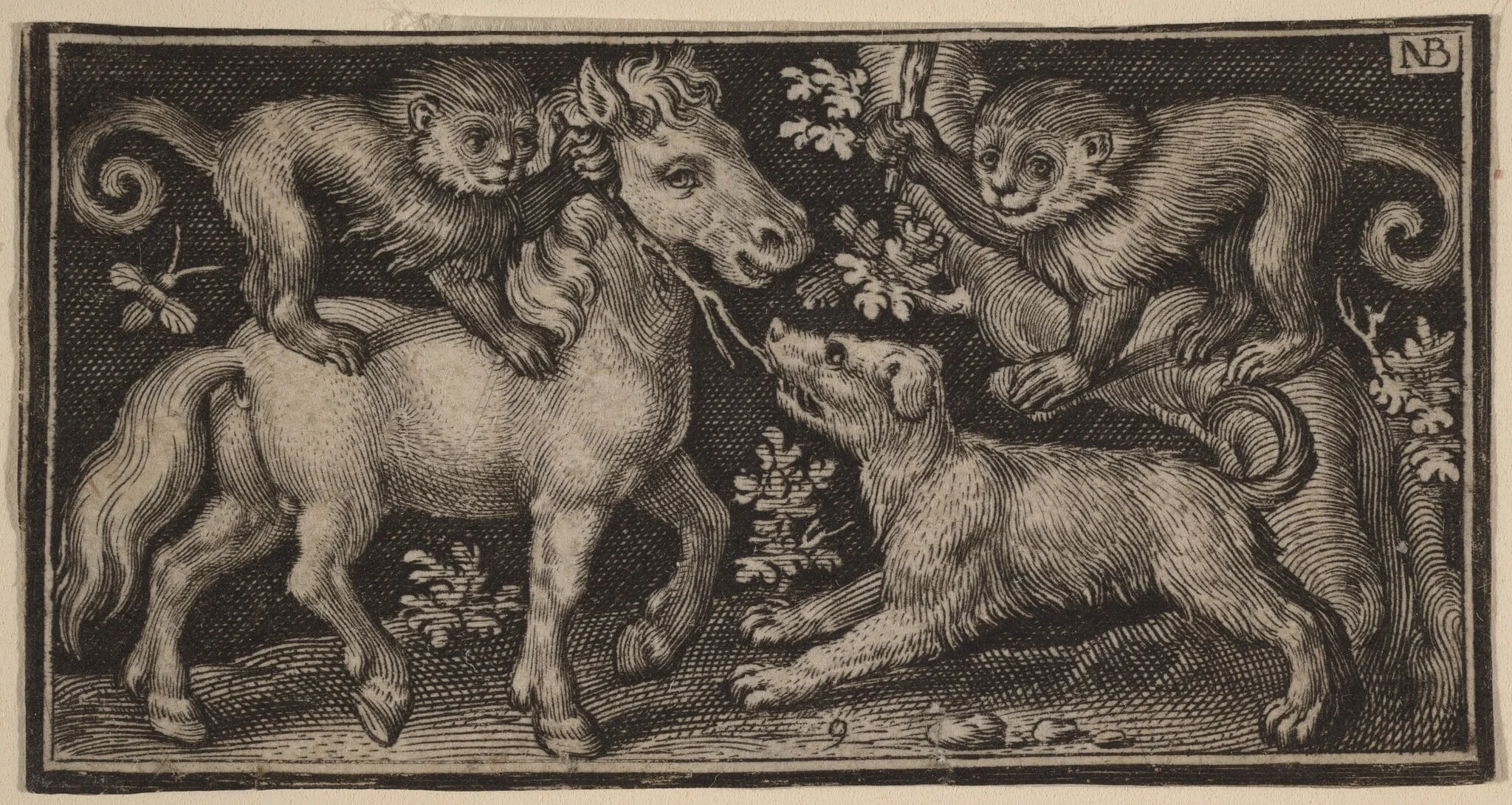 Horse with Two Monkeys and a Dog, detail