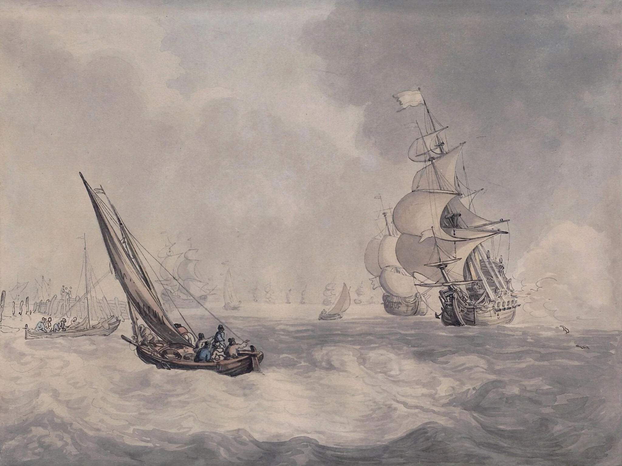 Firing a salute off Portsmouth, detail