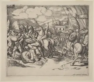 The Victory of Scipio over Syphax, by Master of the Die, ink, 1522