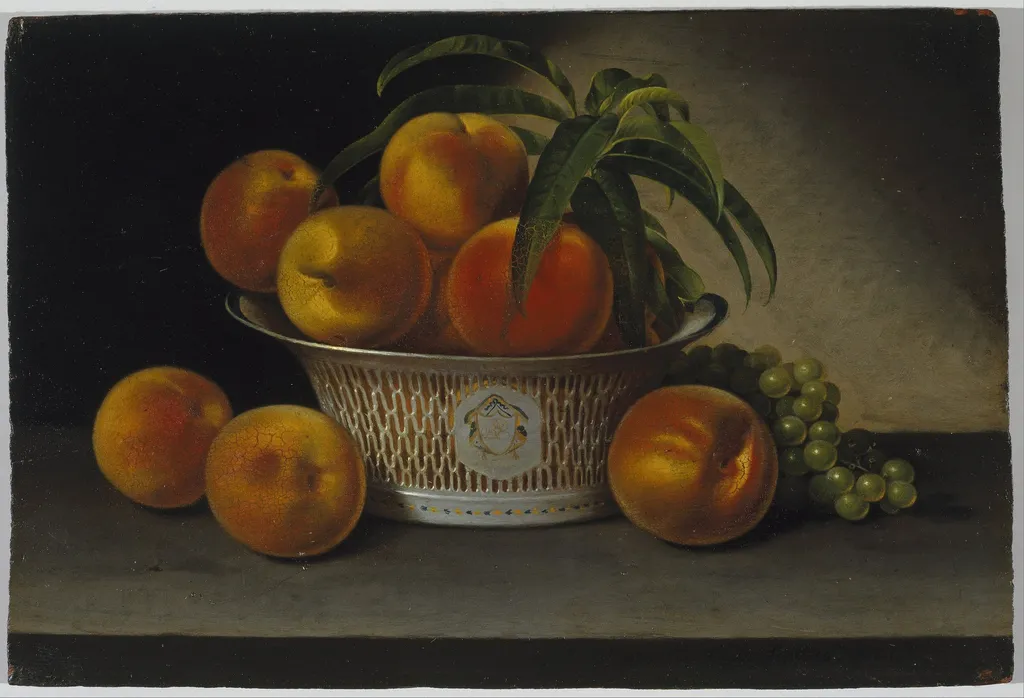 Still Life with Peaches, by Raphaelle Peale, oil, 1821