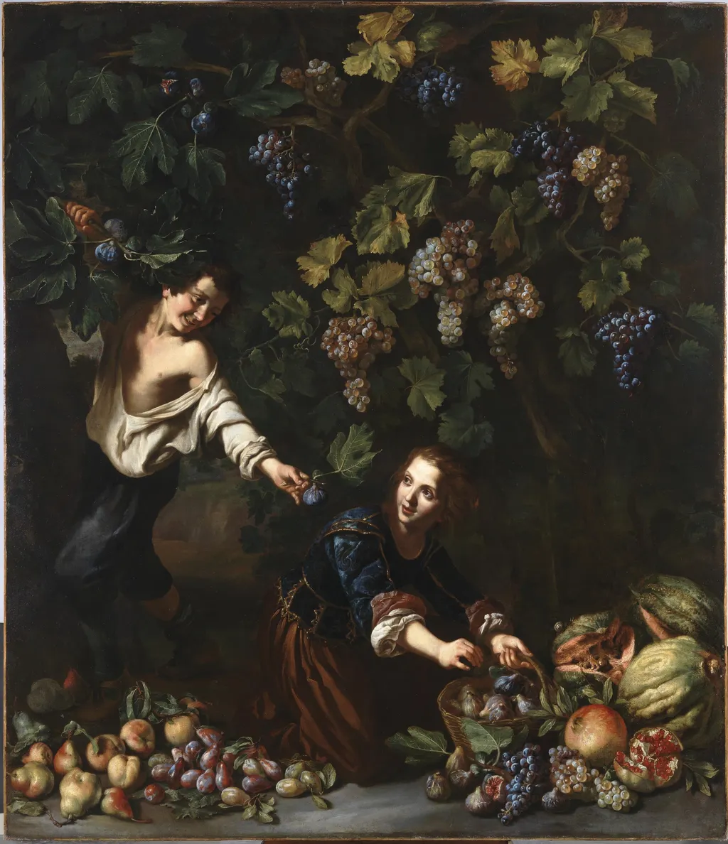 Youths picking Fruit, by Michelangelo Cerquozzi, oil, 1640