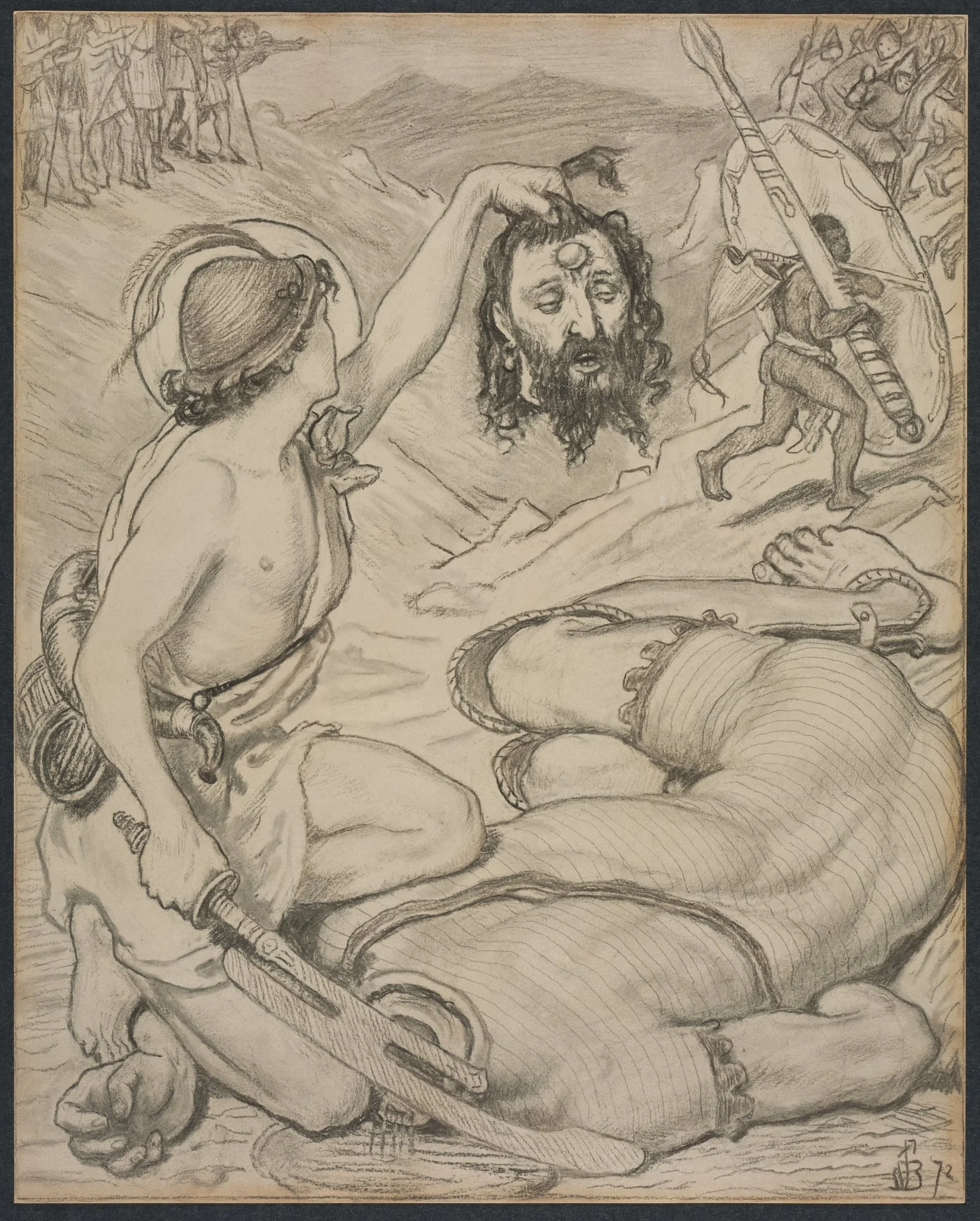 David and Goliath, Cartoon for Stained Glass Window at Jesus College, Cambridge, detail