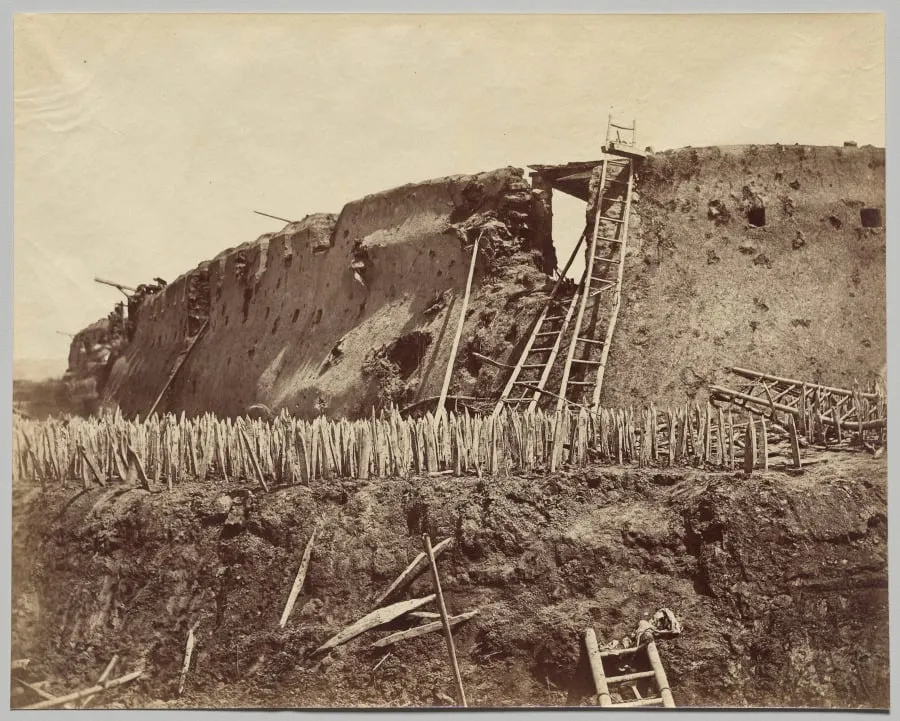 Angle of Taku Fort at which the French entered, by Felice A. Beato, 1860