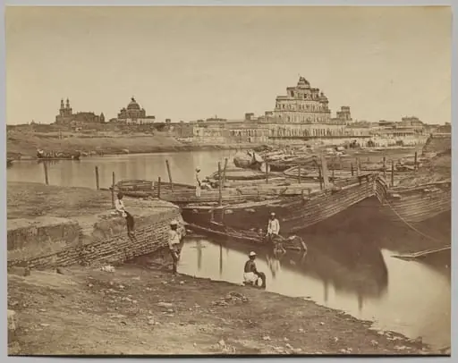 Bridge of Boats over the Gumti River near the Chattar Manzil and Fusseed Bakah or Old Palace, by Felice A. Beato