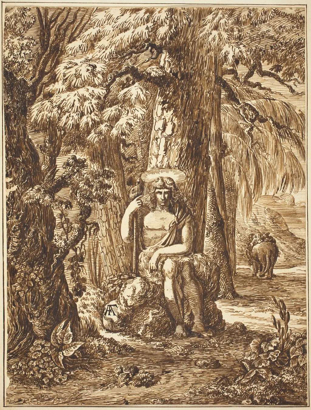 Saint John the Baptist in the Wilderness, by Felice Albites, ink, 1584