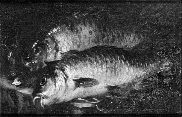 Two Carps on a Kitchen Table, by Felice Boselli, oil, 1688