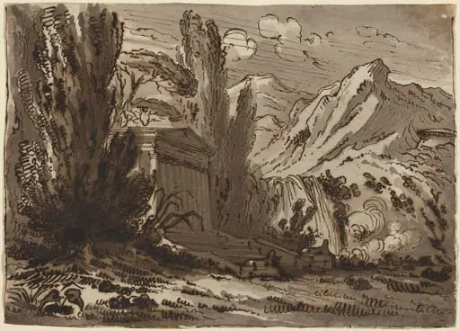 Mountainous Landscape with Classical Temple, by Felice Giani