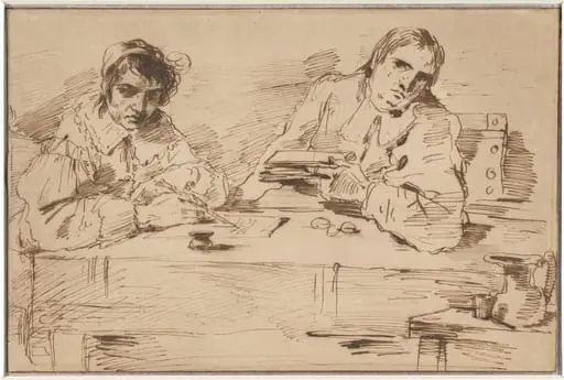 Self-Portrait Writing with a Companion, by Felice Giani