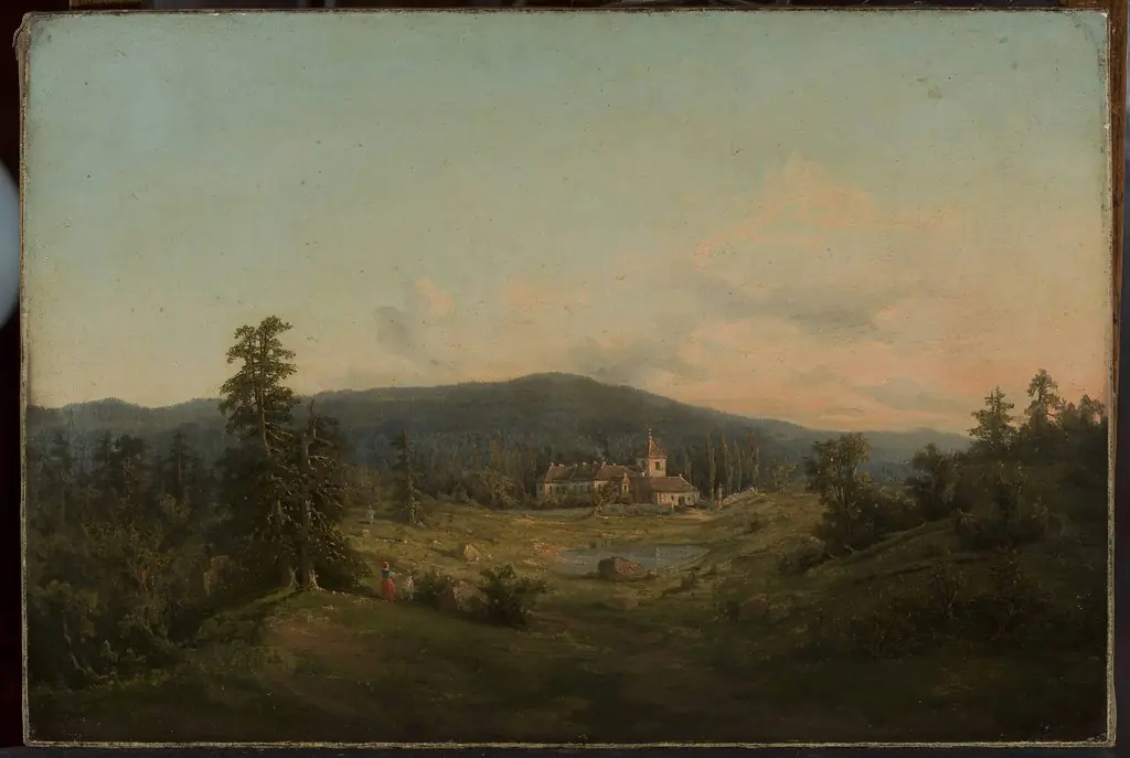 Mountain landscape with church and monastery, by Feliks Brzozowski