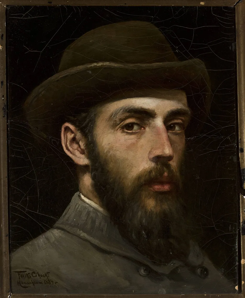 Self-portrait in a hat, by Feliks Cichocki, oil, 1892