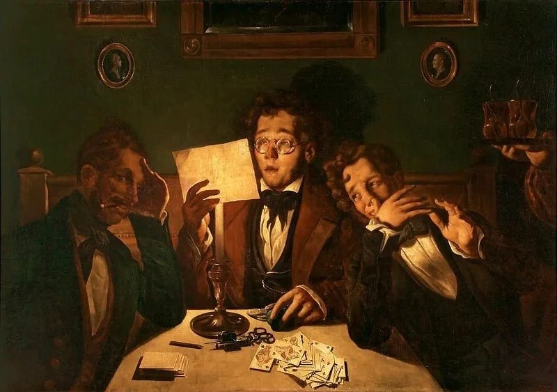 Card players, by Feliks Pęczarski, oil, 1843