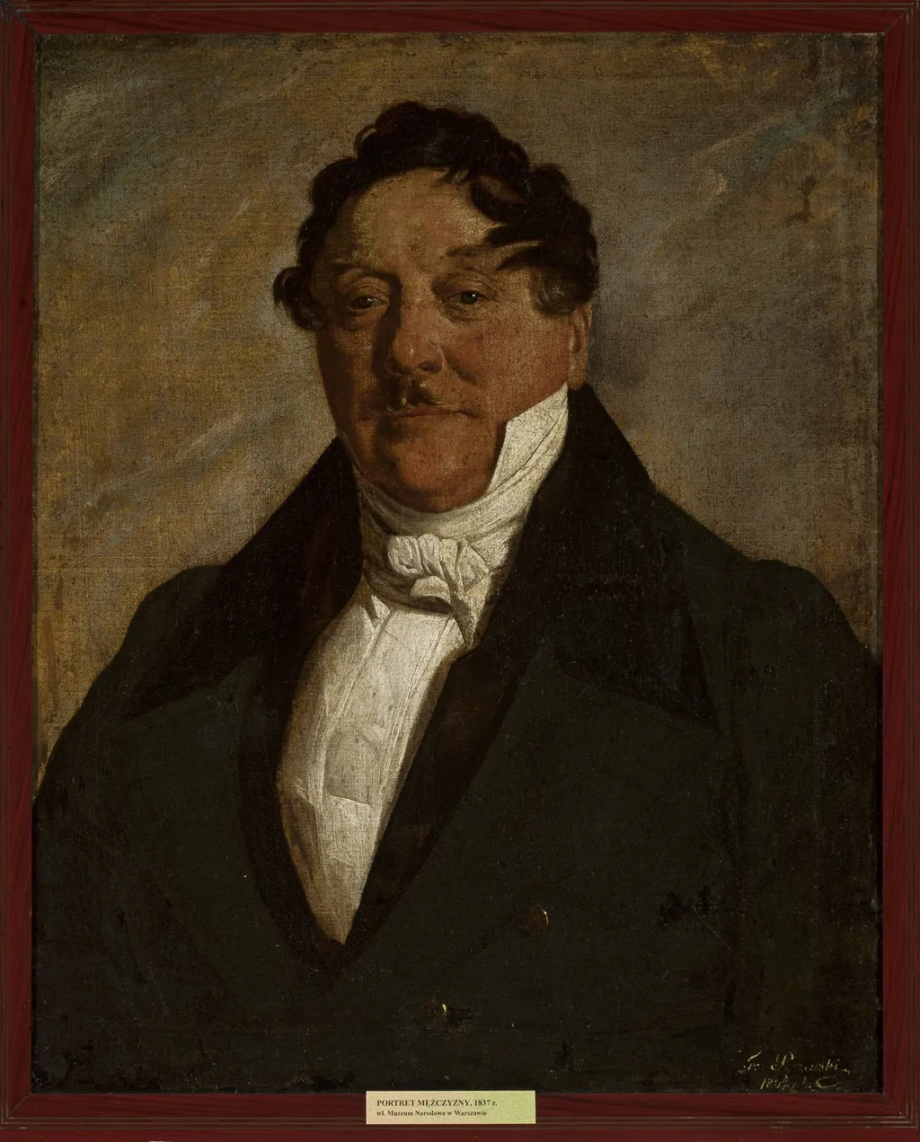 Portrait of a man in a white jabot, by Feliks Pęczarski, oil, 1837