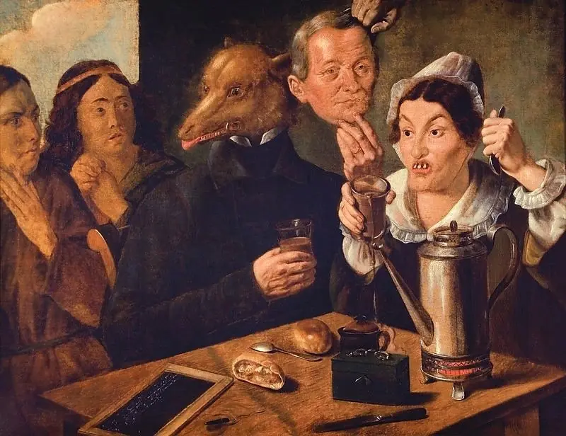Satire on drunkenness – allegorical scene, by Feliks Pęczarski