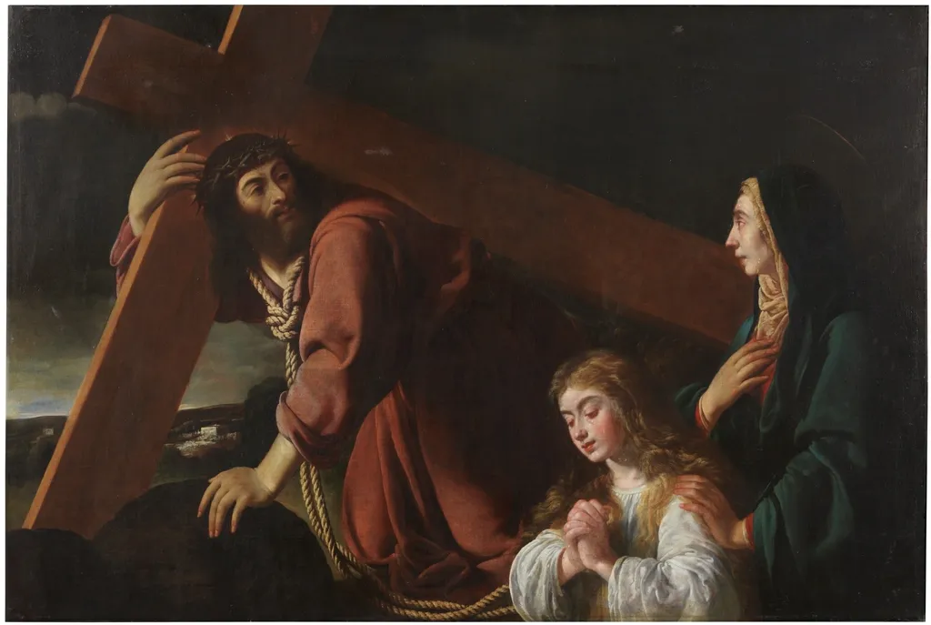 Christ carrying the Cross contemplated by Mary and the Christian Soul, by Felipe Diricksen, oil, 1630