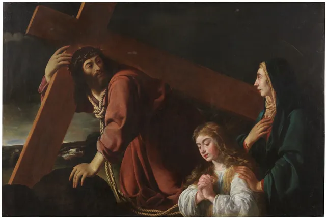 Christ carrying the Cross contemplated by Mary and the Christian Soul
