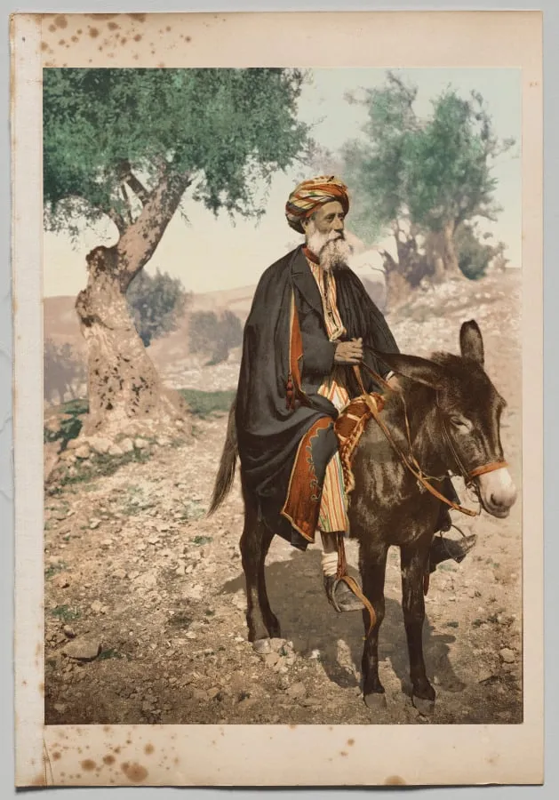 Femmes musulmanes Syriennes à Beyrouth, Costume de Ville (Man on a Donkey), by Félix Bonfils, 1884