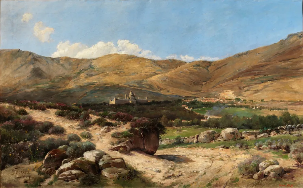 Paisaje de El Escorial, by Félix Borrell Vidal, oil, 1901